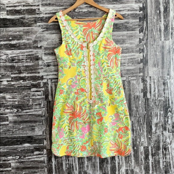 Yellow Floral Pineapple Lilly Pulitzer Dress 4 gorgeous back zipper low back - Picture 2 of 13